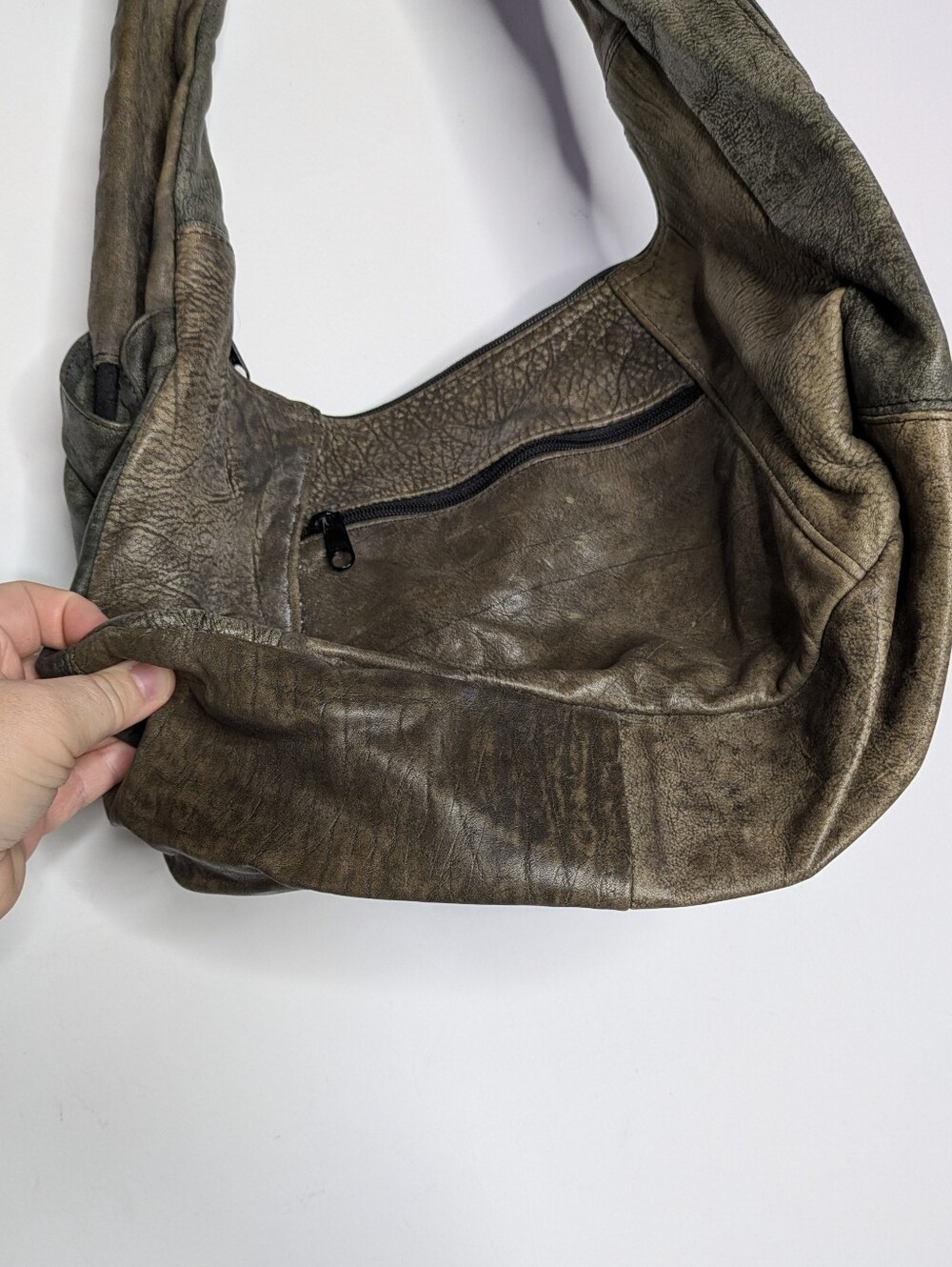 Vintage Green Patchwork Small Leather Shoulder Bag - Picture 4 of 10